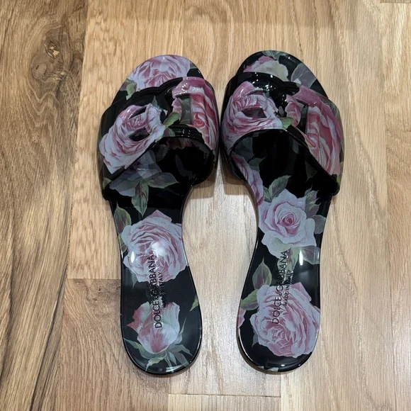 Dolce & Gabbana Black and Pink Floral Sandals